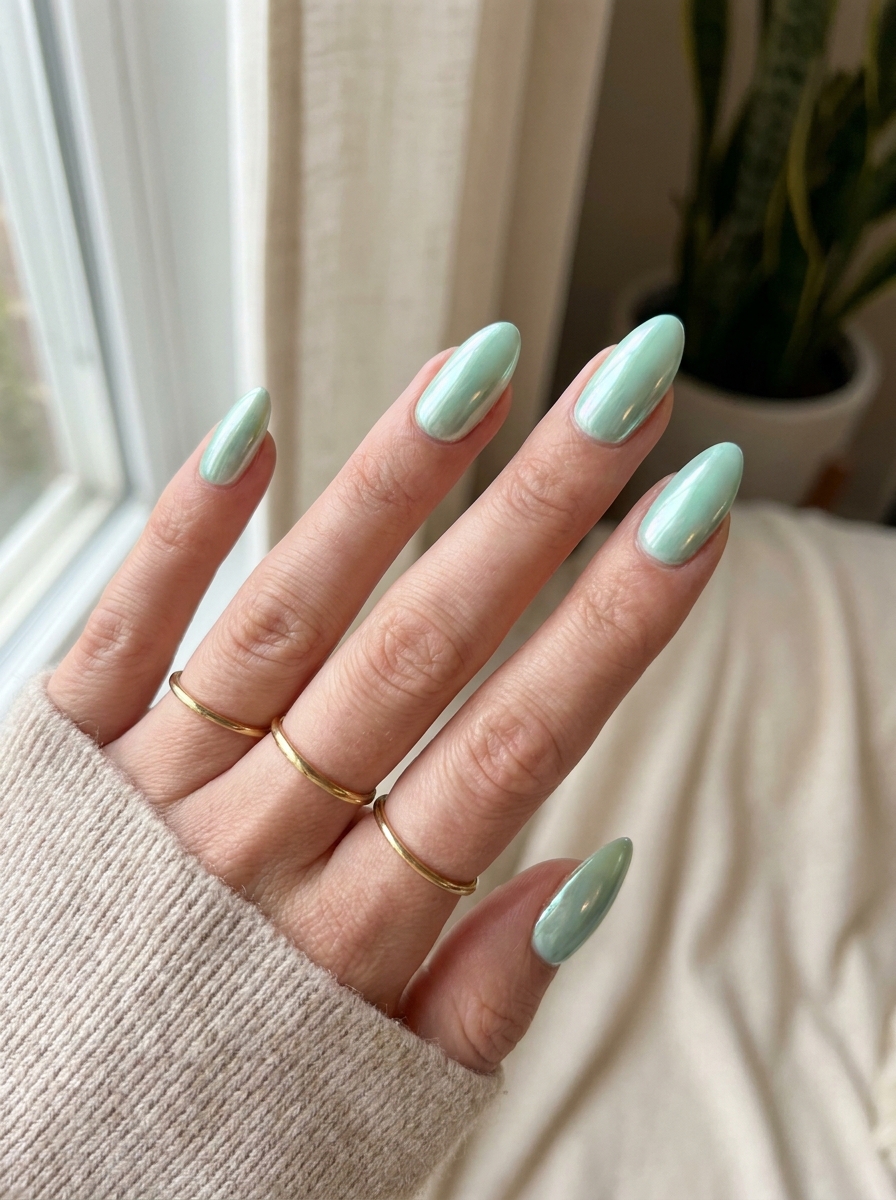 Mint Chrome Nails